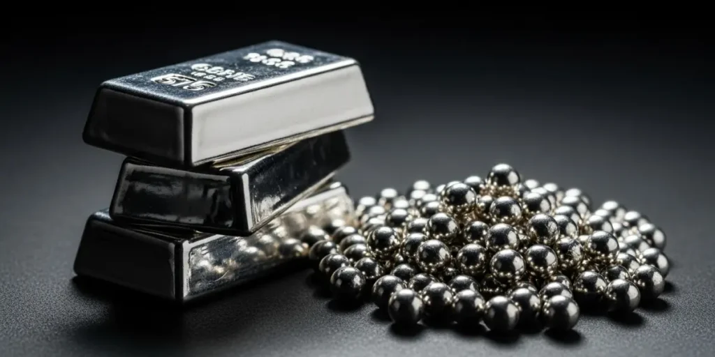 راهنمای خرید نقره برای سرمایه گذاری با مقایسه شمش نقره روی هم و ساچمه نقره.