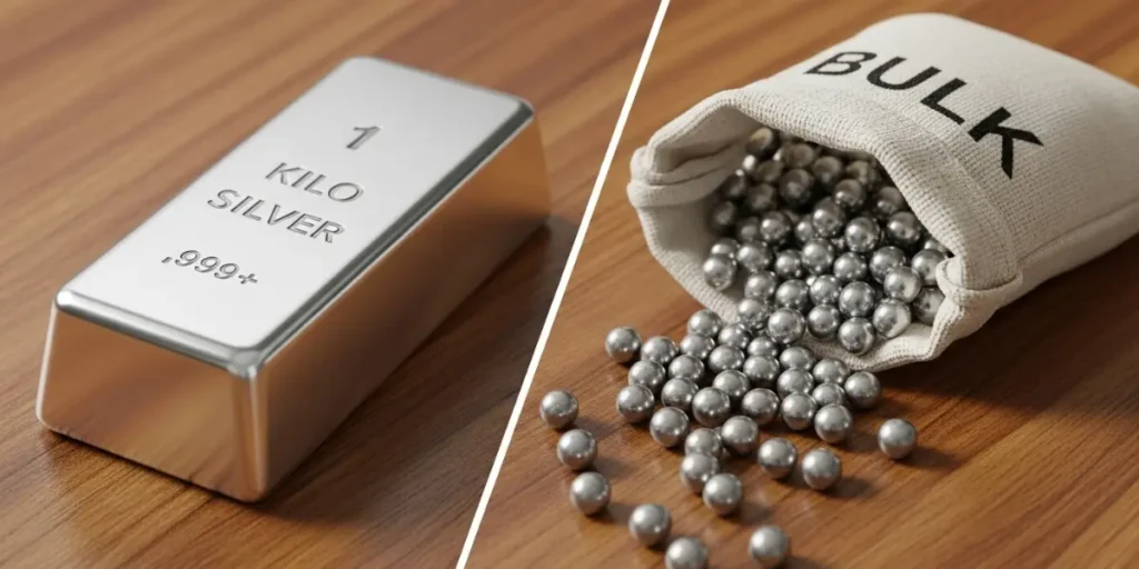 تفاوت شمش نقره و ساچمه نقره در بسته‌بندی.