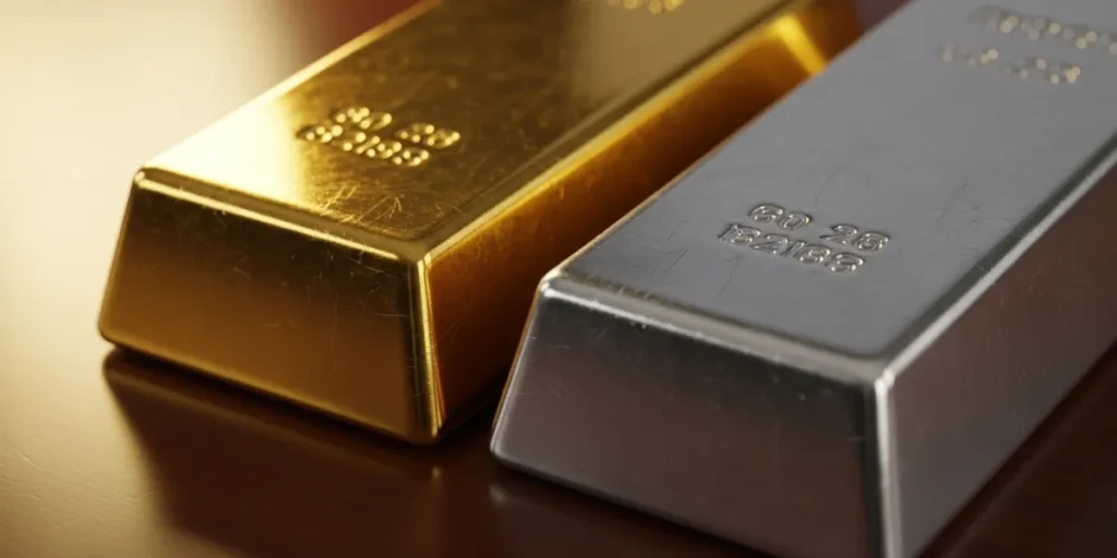 مقایسه کلوزآپ شمش نقره بخریم یا طلا برای سرمایه‌گذاری.