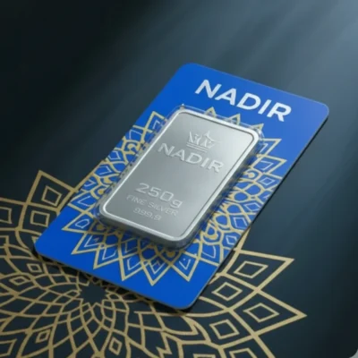 شمش نقره نادیر ۲۵۰ گرمی بسته‌بندی شده