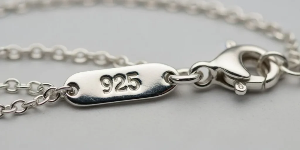 قفل یک گردنبند زنجیری از جنس نقره استرلینگ که عدد "925" روی پلاک کوچک آن حک شده است.