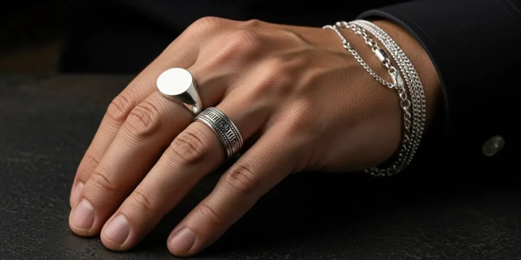 بهره‌مندی از خواص نقره با استفاده از انگشترها و دستبندهای نقره مردانه شیک.