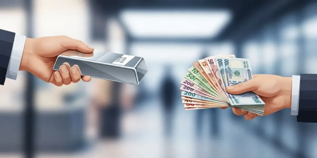 نمایی از مبادله شمش نقره پول نقد.