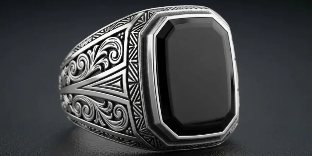 انگشتر نقره خفن مردانه با رکاب حکاکی شده عتیقه