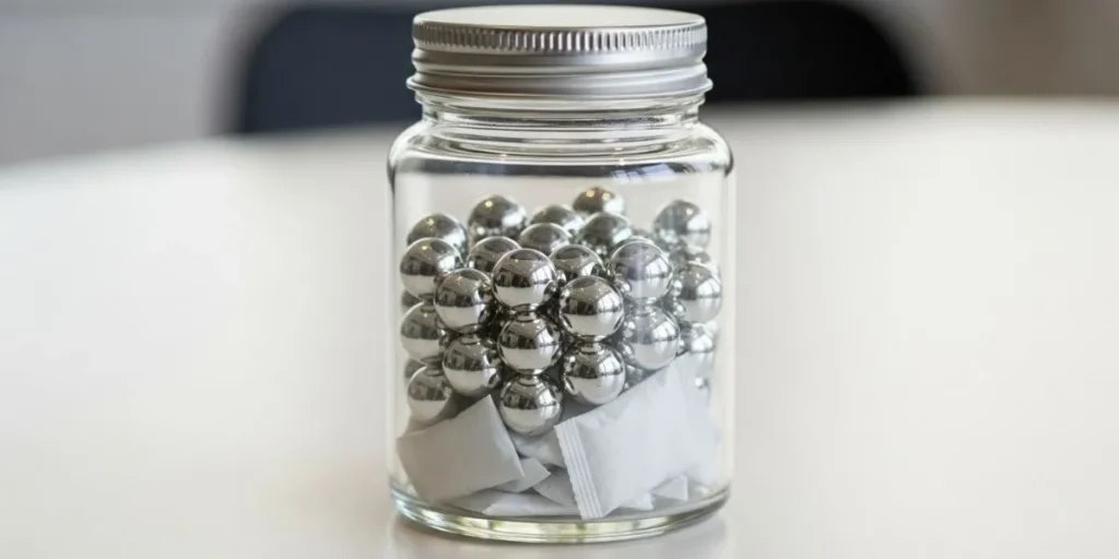 روش نگهداری ساچمه نقره در ظرف مناسب.