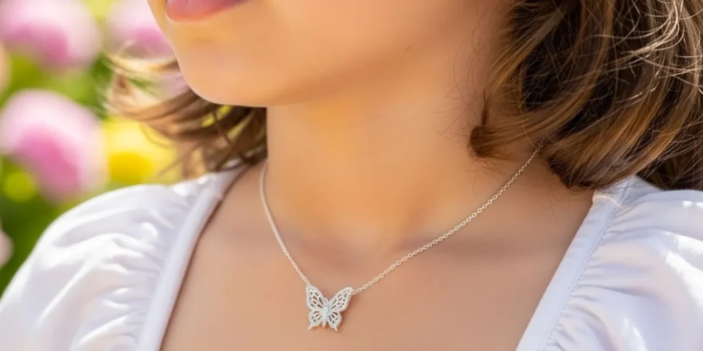 گردنبند نقره دخترانه فانتزی طرح پروانه