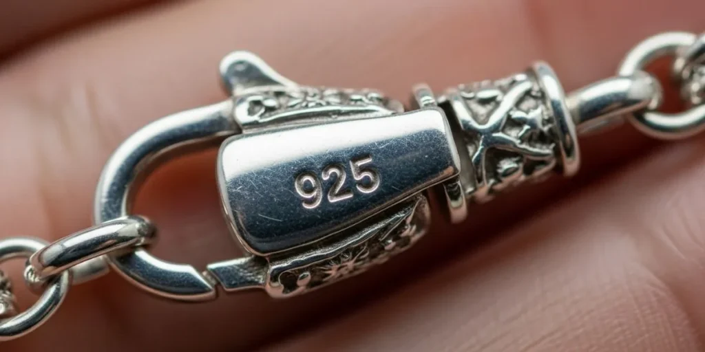 علامت 925 بر روی قفل گردنبند، نشان دهنده نقره استرلینگ (نقره اصل) است.