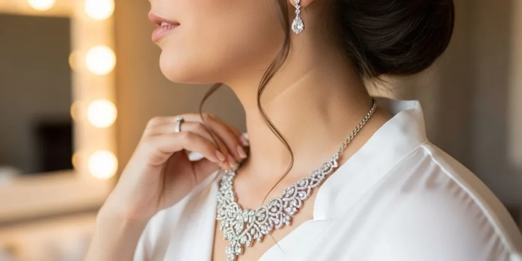 تصویر گردنبند نقره عروس بر گردن او