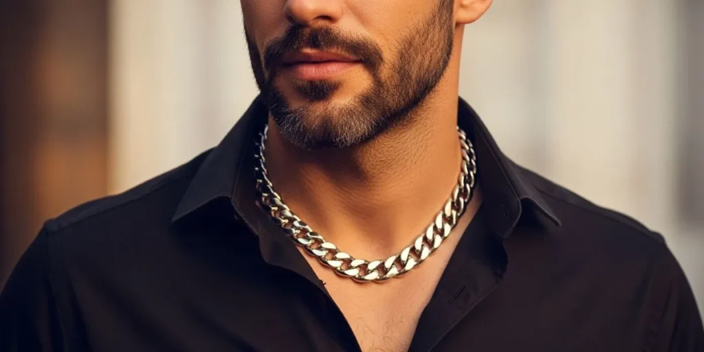 عکس گردنبند نقره مردانه مدل زنجیر کوبایی