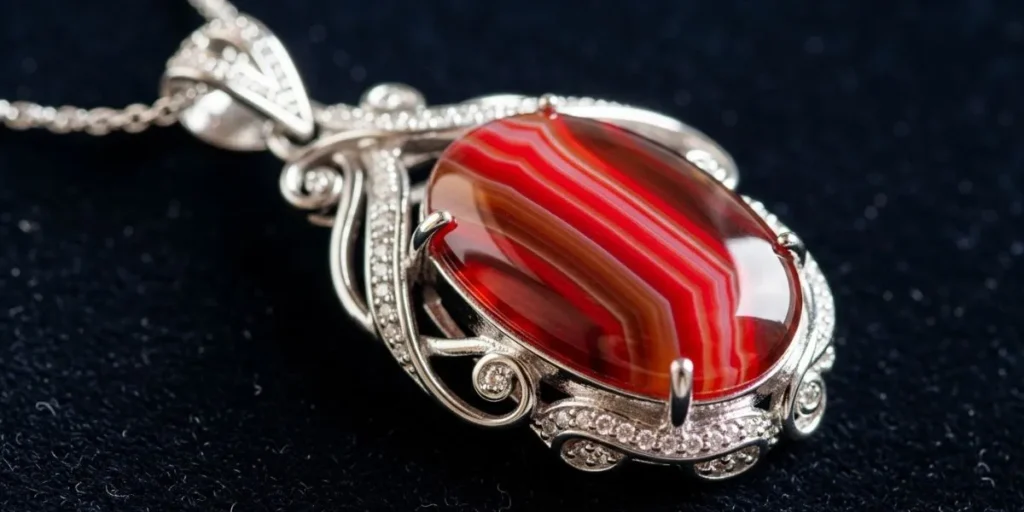 عکس گردنبند نقره نگین دار با سنگ عقیق