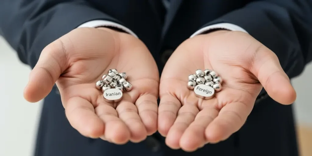 تصویر مقایسه تفاوت ساچمه نقره ایرانی و خارجی در دستان یک سرمایه‌گذار