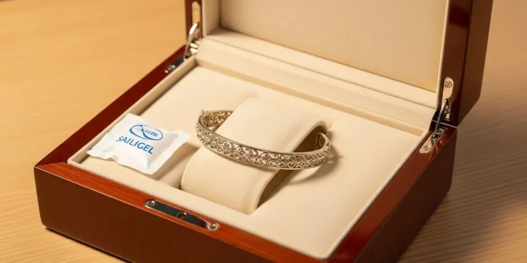 نگهداری دستبند نقره در بسته بندی مناسب.