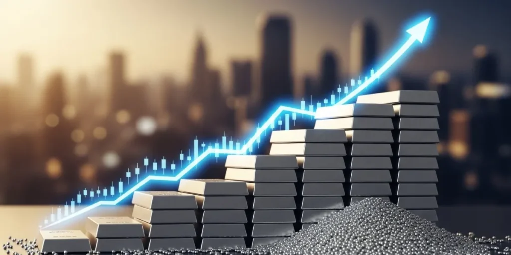 نمودار رشد قیمت روی شمشهای نقره پلهای و بررسی حباب گواهی شمش نقره.