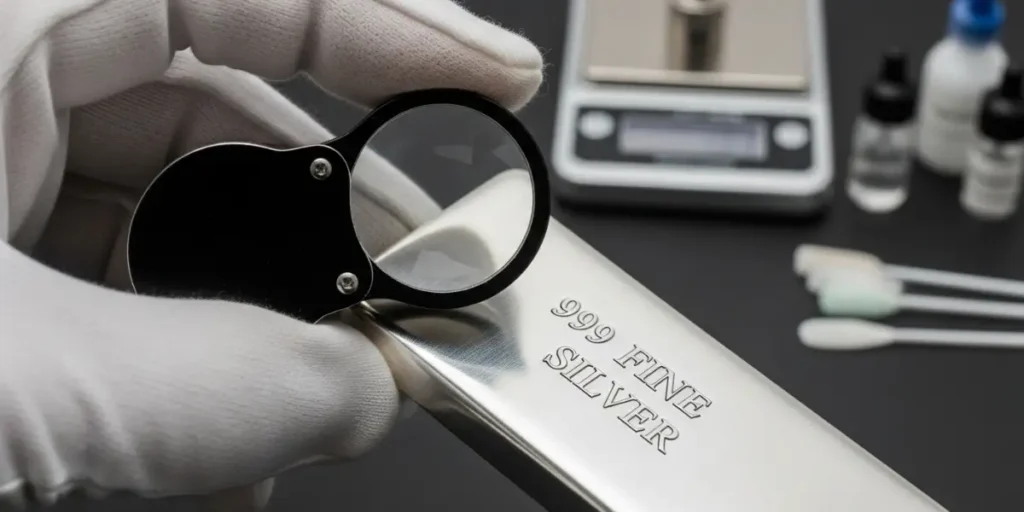 بررسی عیار ۹۹۹ شمش با ذره‌بین برای کاهش ریسک خرید نقره تقلبی