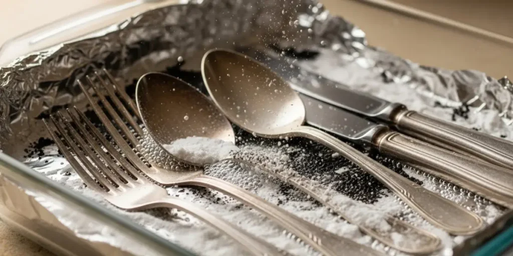 مراحل سفید کردن نقره سیاه شده با استفاده از فویل آلومینیومی و جوش شیرین