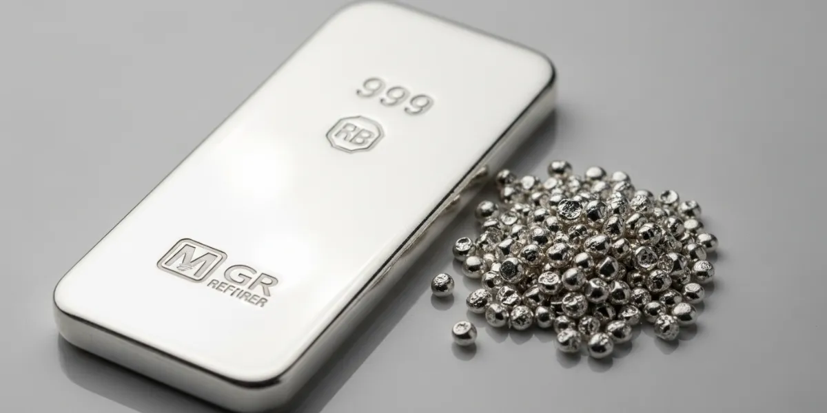 شمش نقره و ساچمه نقره خالص کنار هم برای سرمایه گذاری در نقره