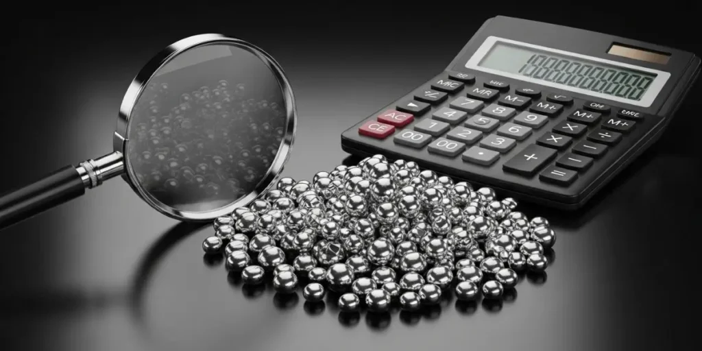 محاسبه کارمزد ساچمه نقره و بررسی کیفیت آن با ذره بین روی پس زمینه تیره