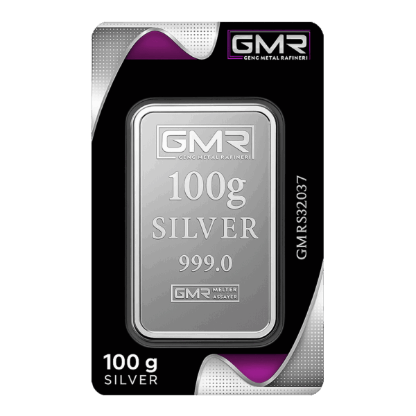 شمش نقره ۱۰۰ گرمی gmr عیار 999