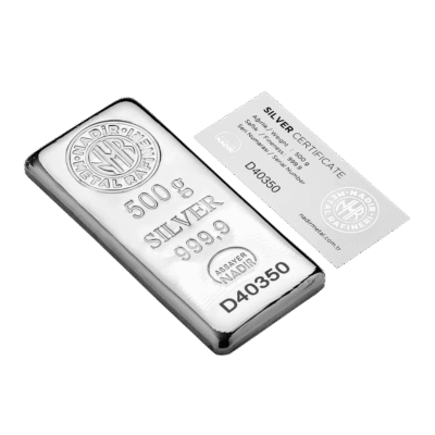 شمش نقره 500 گرمی نادیر همراه با گواهی اصالت