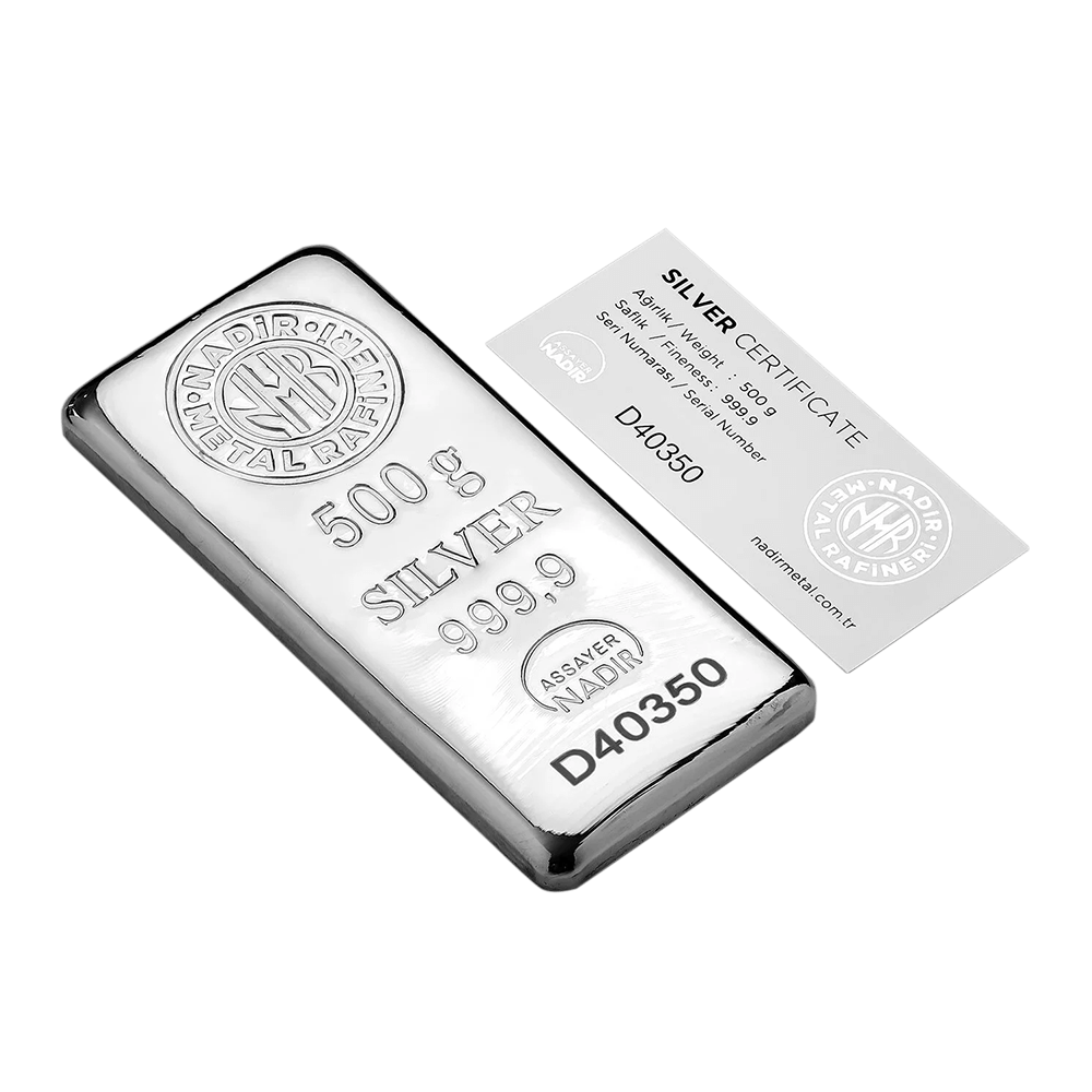 شمش نقره 500 گرمی نادیر همراه با گواهی اصالت