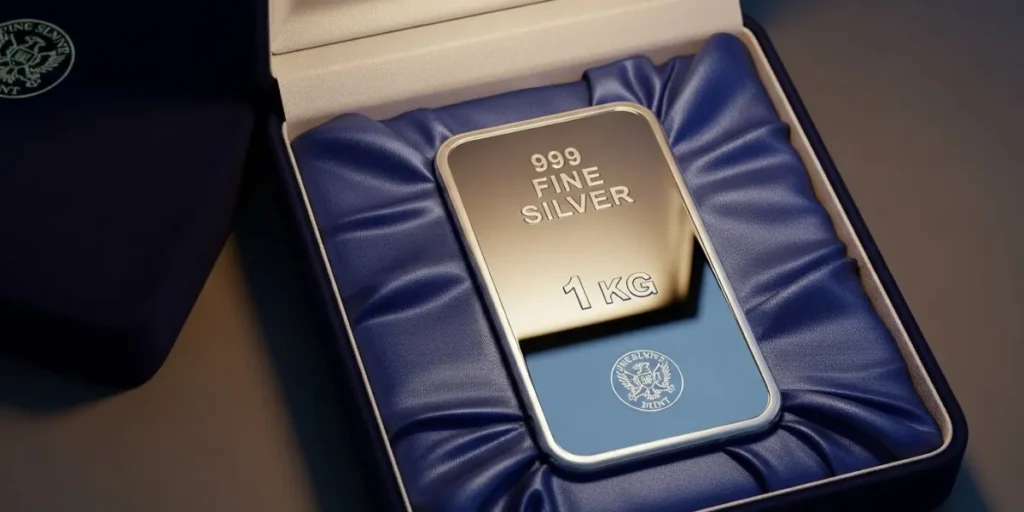 شمش نقره هدیه خالص سنگین داخل جعبه مخمل آبی