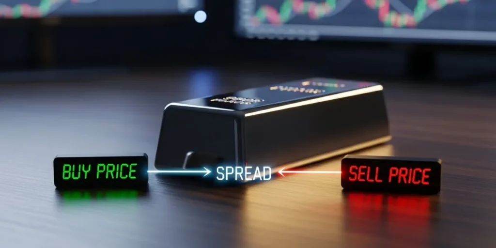 مفهوم اسپرد شمش نقره و نمایش اختلاف قیمت خرید و فروش در معامله.